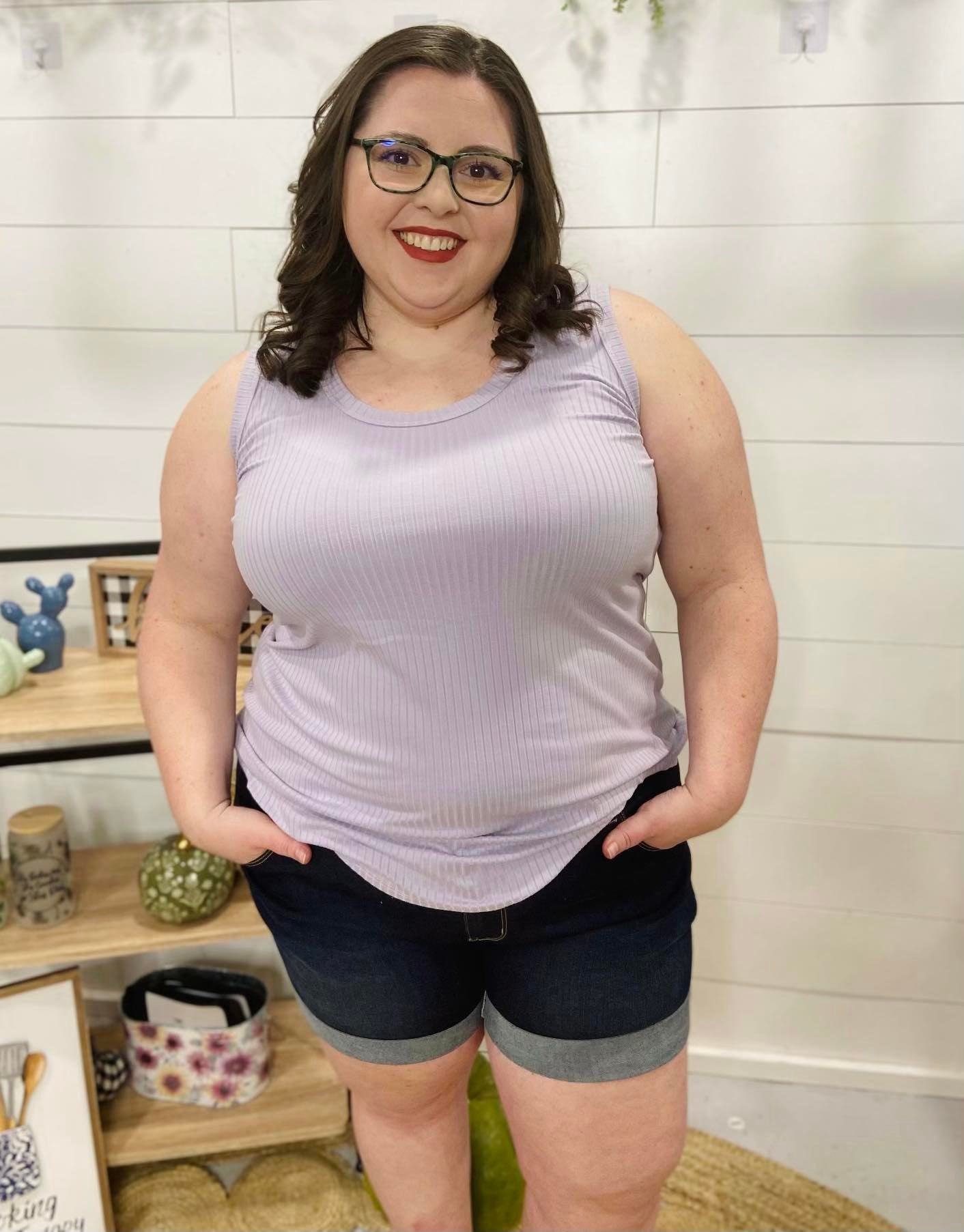 Chloe Ribbed Tank Top - Vintage Lavender