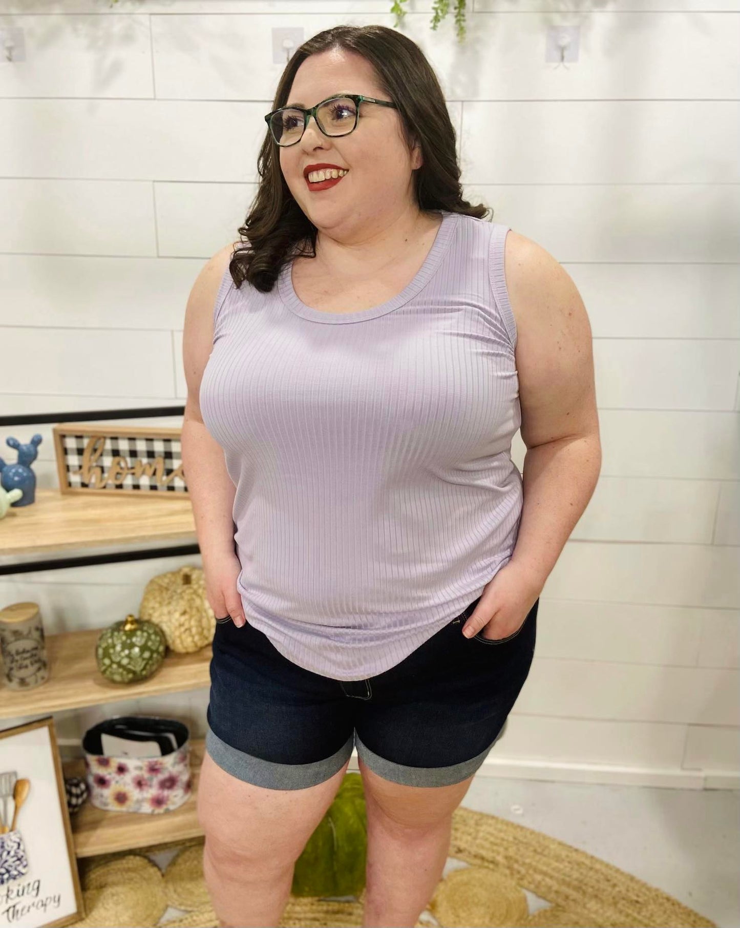 Chloe Ribbed Tank Top - Vintage Lavender