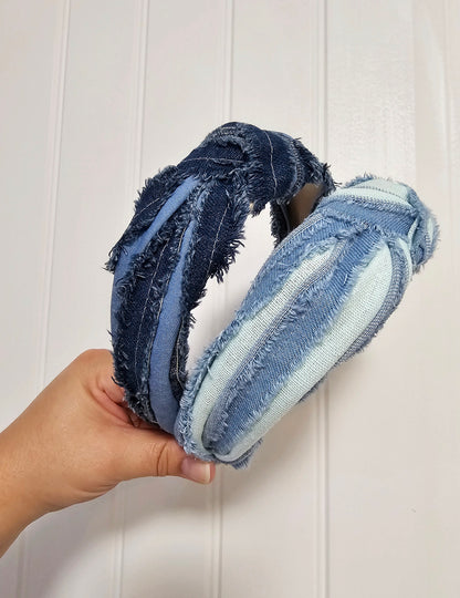 [PREORDER] Distressed Denim Knot Headbands