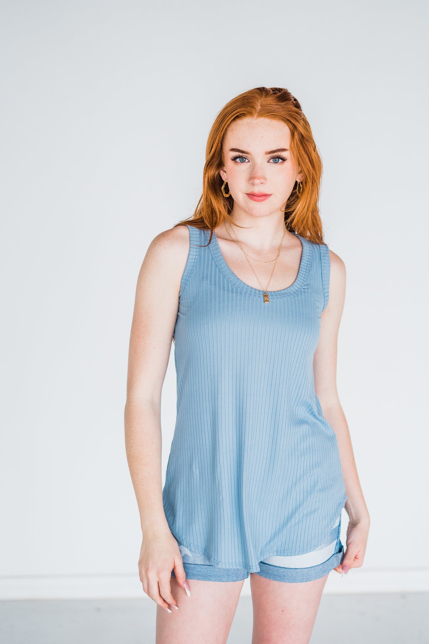 Chloe Ribbed Tank Top - Chambray